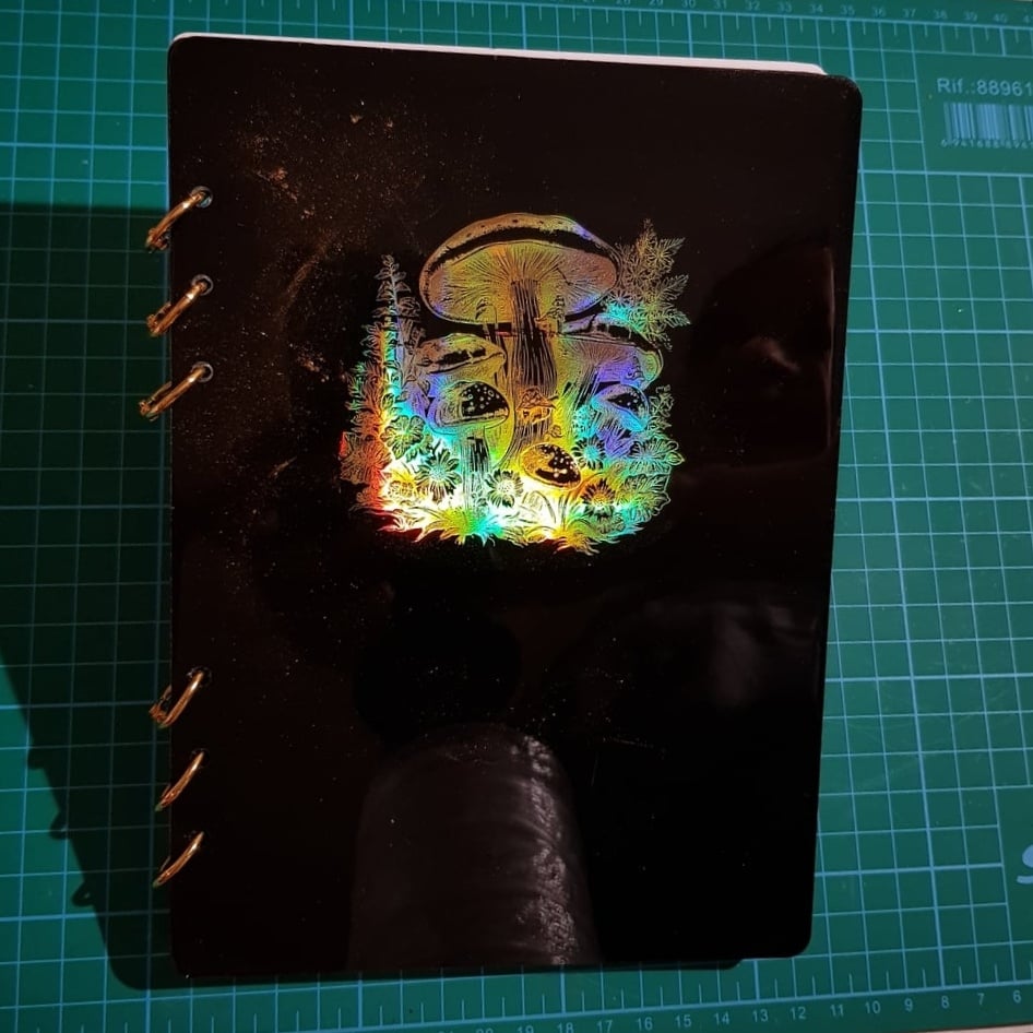 Black iridescent Mushroom Resin Notebook